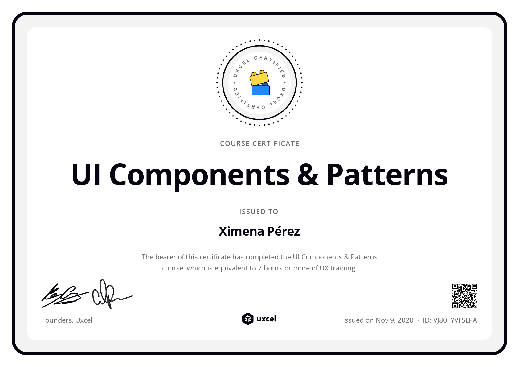 Ximena Pérez's certificate